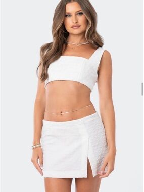 Edikted White Textured Crop Top & Mini Skirt Set